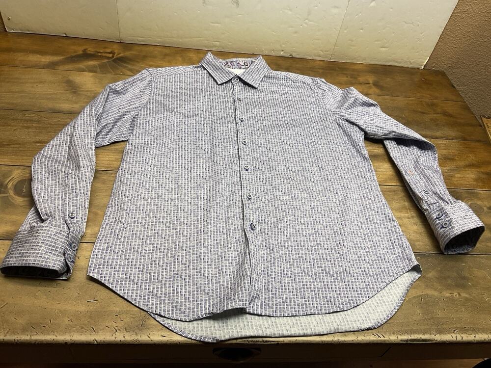 Robert Graham Shirt Mens L Purple Patterned Flip Cuff Button Up Business Casual